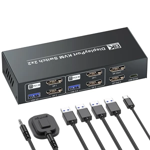 8K@60Hz 4K@120Hz Displayport KVM Switch 2 Monitors 2 Computers, USB 3.0 Dual Monitor DP KVM Switch for 2 PCs Share 2 Monitors and 4 Port USB 3.0 8K@60Hz 4K@120Hz Displayport KVM Switch 2 Monitors 2 Computers, USB 3.0 Dual Monitor DP KVM Switch for 2 PCs Share 2 Monitors and 4 Port USB 3.0