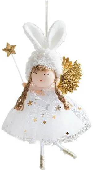 Soft Fabric Hanging Christmas Tree Ornament Featuring Bunny Ears Girl with Angel Wings and Mystical Wand Design Soft Fabric Hanging Christmas Tree Ornament Featuring Bunny Ears Girl with Angel Wings and Mystical Wand Design