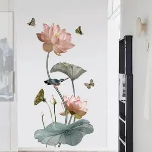 Lotus Flower Wall Sticker for Home and Classroom Use PVC Removable Suitable for Doors Glass Furniture Tiles and Walls Lotus Flower Wall Sticker for Home and Classroom Use PVC Removable Suitable for Doors Glass Furniture Tiles and Walls