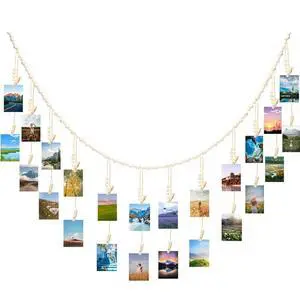 Mother's Day Boho Photo Decor Boho Style Photo Garland Hanging Decoration Personalized Wall Art 24 Wooden Clips Mother's Day Boho Photo Decor Boho Style Photo Garland Hanging Decoration Personalized Wall Art 24 Wooden Clips