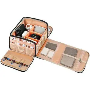 Compact Cable Organizer Bag for Travel with 20 Pockets Elastic Bands Secure 25x23x16cm Black Polyester Compact Cable Organizer Bag for Travel with 20 Pockets Elastic Bands Secure 25x23x16cm Black Polyester
