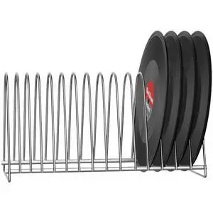 Stainless Steel Vinyl Record Holder for 7 and 12 Inch Records Display Stand with Multi Slot Design for Home or Office Decor Stainless Steel Vinyl Record Holder for 7 and 12 Inch Records Display Stand with Multi Slot Design for Home or Office Decor