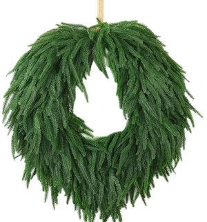 50cm Handmade Holiday Wreath in Norfolk Pine Design for Indoor Outdoor Use Rustic Rural Style Seasonal Front Door Decor 50cm Handmade Holiday Wreath in Norfolk Pine Design for Indoor Outdoor Use Rustic Rural Style Seasonal Front Door Decor