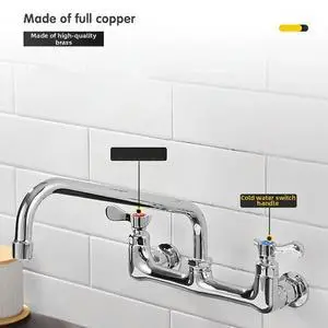 8 Inch Solid Brass Commercial Kitchen Faucet Hot Cold Sink Mixer with Elegant Silver Finish for Professional Use 8 Inch Solid Brass Commercial Kitchen Faucet Hot Cold Sink Mixer with Elegant Silver Finish for Professional Use