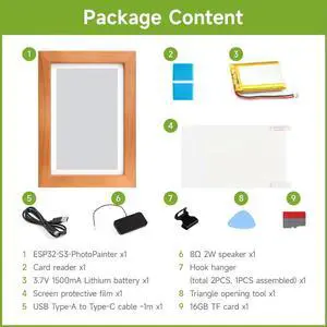 ESP32-S3 PhotoPainter: 7.3" E6 E-Paper Display in Wood Frame, 800×480, Ultra-Low Power ESP32-S3 PhotoPainter: 7.3" E6 E-Paper Display in Wood Frame, 800×480, Ultra-Low Power