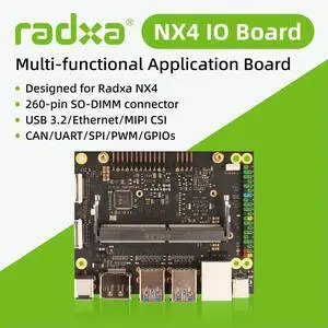 Radxa NX4 IO Board expansion carrier tailored for Radxa NX4 AI SoM, suitable for embedded prototyping Radxa NX4 IO Board expansion carrier tailored for Radxa NX4 AI SoM, suitable for embedded prototyping