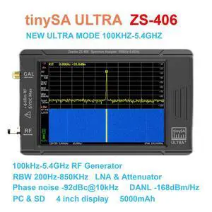 ZS-406 TinySA Ultra Plus Spectrum Analyzer, 4-inch Display RF Analyzer with 5000mAh and 900MHz to 5.4GHz Range ZS-406 TinySA Ultra Plus Spectrum Analyzer, 4-inch Display RF Analyzer with 5000mAh and 900MHz to 5.4GHz Range