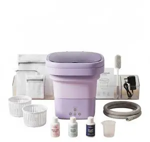 Portable Washing Machine, Mini Washer and Spin-Dryer With Folding Hanger, Compact Laundry Machine of Underwear, Baby Clothes, for Apartments, Dormitories, RV, Travel, (Purple) Portable Washing Machine, Mini Washer and Spin-Dryer With Folding Hanger, Compact Laundry Machine of Underwear, Baby Clothes, for Apartments, Dormitories, RV, Travel, (Purple)