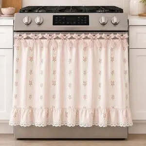 Farmhouse Oven Skirt Curtain for Kitchen Decor, Cotton Blend Oven Curtain with Lace Ruffle Trim & 8 Ribbon Ties, Rustic Kitchen Stove Door Covers with Floral Print for Home Decor (Rose) Farmhouse Oven Skirt Curtain for Kitchen Decor, Cotton Blend Oven Curtain with Lace Ruffle Trim & 8 Ribbon Ties, Rustic Kitchen Stove Door Covers with Floral Print for Home Decor (Rose)