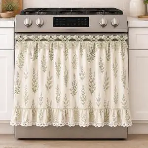 Farmhouse Oven Skirt Curtain for Kitchen Decor, Cotton Blend Oven Curtain with Lace Ruffle Trim & 8 Ribbon Ties, Rustic Kitchen Stove Door Covers with Floral Print for Home Decor (Sage Botanical) Farmhouse Oven Skirt Curtain for Kitchen Decor, Cotton Blend Oven Curtain with Lace Ruffle Trim & 8 Ribbon Ties, Rustic Kitchen Stove Door Covers with Floral Print for Home Decor (Sage Botanical)