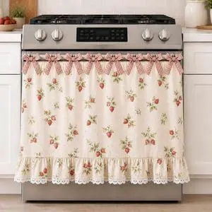 Farmhouse Oven Skirt Curtain for Kitchen Decor, Cotton Blend Oven Curtain with Lace Ruffle Trim & 8 Ribbon Ties, Rustic Kitchen Stove Door Covers with Floral Print for Home Decor (Strawberry) Farmhouse Oven Skirt Curtain for Kitchen Decor, Cotton Blend Oven Curtain with Lace Ruffle Trim & 8 Ribbon Ties, Rustic Kitchen Stove Door Covers with Floral Print for Home Decor (Strawberry)