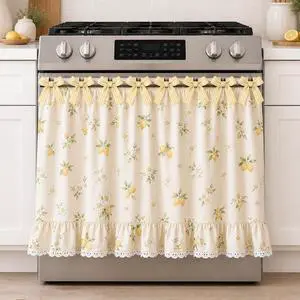 Farmhouse Oven Skirt Curtain for Kitchen Decor, Cotton Blend Oven Curtain with Lace Ruffle Trim & 8 Ribbon Ties, Rustic Kitchen Stove Door Covers with Floral Print for Home Decor (Lemon Daisy) Farmhouse Oven Skirt Curtain for Kitchen Decor, Cotton Blend Oven Curtain with Lace Ruffle Trim & 8 Ribbon Ties, Rustic Kitchen Stove Door Covers with Floral Print for Home Decor (Lemon Daisy)