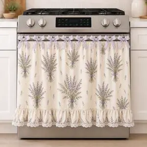 Farmhouse Oven Skirt Curtain for Kitchen Decor, Cotton Blend Oven Curtain with Lace Ruffle Trim & 8 Ribbon Ties, Rustic Kitchen Stove Door Covers with Floral Print for Home Decor (Lavender Bouquet) Farmhouse Oven Skirt Curtain for Kitchen Decor, Cotton Blend Oven Curtain with Lace Ruffle Trim & 8 Ribbon Ties, Rustic Kitchen Stove Door Covers with Floral Print for Home Decor (Lavender Bouquet)