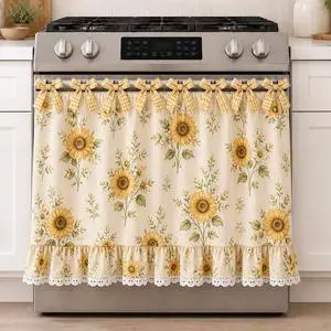 Farmhouse Oven Skirt Curtain for Kitchen Decor, Cotton Blend Oven Curtain with Lace Ruffle Trim & 8 Ribbon Ties, Rustic Kitchen Stove Door Covers with Floral Print for Home Decor (Sunflower) Farmhouse Oven Skirt Curtain for Kitchen Decor, Cotton Blend Oven Curtain with Lace Ruffle Trim & 8 Ribbon Ties, Rustic Kitchen Stove Door Covers with Floral Print for Home Decor (Sunflower)