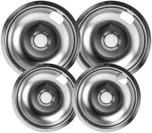 A316222201 5304430150 Surface Element Drip Pan Set Chrome 4-Pack 6 Inch and 8 Inch Burner Bowls Replacement for Electric Range Compatible with Frigidaire, Kenmore, Electrolux A316222201 5304430150 Surface Element Drip Pan Set Chrome 4-Pack 6 Inch and 8 Inch Burner Bowls Replacement for Electric Range Compatible with Frigidaire, Kenmore, Electrolux