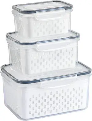 3 Pack Fruit Storage Containers for Fridge with Removable Colanders | Food Storage Containers with Lids, BPA-Free Produce Containers Keep Fruits, Vegetables, Berry, Meat Fresh Longer 3 Pack Fruit Storage Containers for Fridge with Removable Colanders | Food Storage Containers with Lids, BPA-Free Produce Containers Keep Fruits, Vegetables, Berry, Meat Fresh Longer