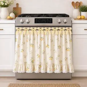 Farmhouse Stove Skirt Oven Curtain for Kitchen Decor, Cotton Blend Stove Curtain with Lace Ruffle Trim & 9 Ribbon Ties, Oven Curtain Cover & Oven Skirt Curtain for Cottage Kitchen (J) Farmhouse Stove Skirt Oven Curtain for Kitchen Decor, Cotton Blend Stove Curtain with Lace Ruffle Trim & 9 Ribbon Ties, Oven Curtain Cover & Oven Skirt Curtain for Cottage Kitchen (J)