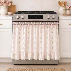 Farmhouse Stove Skirt Oven Curtain for Kitchen Decor, Cotton Blend Stove Curtain with Lace Ruffle Trim & 9 Ribbon Ties, Oven Curtain Cover & Oven Skirt Curtain for Cottage Kitchen (D) Farmhouse Stove Skirt Oven Curtain for Kitchen Decor, Cotton Blend Stove Curtain with Lace Ruffle Trim & 9 Ribbon Ties, Oven Curtain Cover & Oven Skirt Curtain for Cottage Kitchen (D)