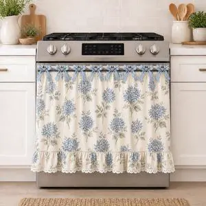 Farmhouse Stove Skirt Oven Curtain for Kitchen Decor, Cotton Blend Stove Curtain with Lace Ruffle Trim & 9 Ribbon Ties, Oven Curtain Cover & Oven Skirt Curtain for Cottage Kitchen (A) Farmhouse Stove Skirt Oven Curtain for Kitchen Decor, Cotton Blend Stove Curtain with Lace Ruffle Trim & 9 Ribbon Ties, Oven Curtain Cover & Oven Skirt Curtain for Cottage Kitchen (A)