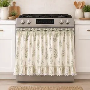 Farmhouse Stove Skirt Oven Curtain for Kitchen Decor, Cotton Blend Stove Curtain with Lace Ruffle Trim & 9 Ribbon Ties, Oven Curtain Cover & Oven Skirt Curtain for Cottage Kitchen (Y) Farmhouse Stove Skirt Oven Curtain for Kitchen Decor, Cotton Blend Stove Curtain with Lace Ruffle Trim & 9 Ribbon Ties, Oven Curtain Cover & Oven Skirt Curtain for Cottage Kitchen (Y)