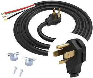 4 Prong Dryer Cord, 10FT 30A 10AWG, NEMA 14-30P, ETL Listed 125/250V | 125/250V 10 Gauge appliance power cord uses 4 wires with O-ring terminals and pure copper conductors for dryer hookups 4 Prong Dryer Cord, 10FT 30A 10AWG, NEMA 14-30P, ETL Listed 125/250V | 125/250V 10 Gauge appliance power cord uses 4 wires with O-ring terminals and pure copper conductors for dryer hookups