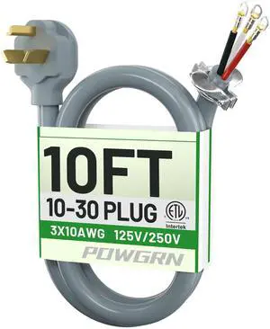 10FT 3 Prong Dryer Cord, Pure Copper Wire, ETL Listed, STW | 10 Gauge Appliance Dryer Power Cord 3 Prong NEMA 10-30P to 3-Wire, 3 Prong Dryer Cord 10FT, 30A 250V 7500W, Gray 10FT 3 Prong Dryer Cord, Pure Copper Wire, ETL Listed, STW | 10 Gauge Appliance Dryer Power Cord 3 Prong NEMA 10-30P to 3-Wire, 3 Prong Dryer Cord 10FT, 30A 250V 7500W, Gray