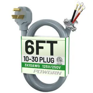 6FT 3 Prong Dryer Cord, Pure Copper Wire, ETL Listed, STW | 10 Gauge Appliance Dryer Power Cord 3 Prong NEMA 10-30P to 3-Wire, 3 Prong Dryer Cord 6FT, 30A 250V 7500W, Gray 6FT 3 Prong Dryer Cord, Pure Copper Wire, ETL Listed, STW | 10 Gauge Appliance Dryer Power Cord 3 Prong NEMA 10-30P to 3-Wire, 3 Prong Dryer Cord 6FT, 30A 250V 7500W, Gray
