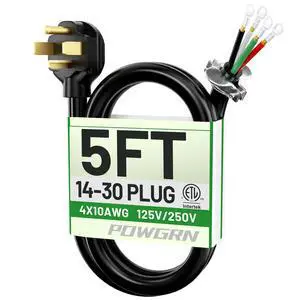 5FT 4 Prong Dryer Cord, Pure Copper Wire, 30 Amp, ETL Listed | 10 Gauge Appliance Dryer Power Cord 4 Prong NEMA 14-30P to 4-Wire, 4 Prong Dryer Cord 5 FT, 250V 7500W, Black, SRDT 5FT 4 Prong Dryer Cord, Pure Copper Wire, 30 Amp, ETL Listed | 10 Gauge Appliance Dryer Power Cord 4 Prong NEMA 14-30P to 4-Wire, 4 Prong Dryer Cord 5 FT, 250V 7500W, Black, SRDT