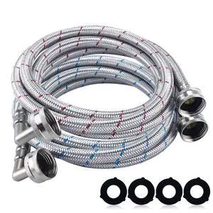 6FT Premium Stainless Steel Washing Machine Hoses with 90 Degree Elbow No-lead Burst-Proof 3/4" FHT Standard Thread Washer Hoses Hot & Cold Water Inlet Supply Lines for Washer - 2 Pack by 6FT Premium Stainless Steel Washing Machine Hoses with 90 Degree Elbow No-lead Burst-Proof 3/4" FHT Standard Thread Washer Hoses Hot & Cold Water Inlet Supply Lines for Washer - 2 Pack by
