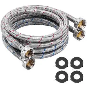 6FT Stainless Steel Washing Machine Hoses 3/4" NPT Connection | Red & Blue Braided Hot Cold Washer Hose 15°F-158°F Temperature Resistant Leak Proof Washer Hose-2 Pack by 6FT Stainless Steel Washing Machine Hoses 3/4" NPT Connection | Red & Blue Braided Hot Cold Washer Hose 15°F-158°F Temperature Resistant Leak Proof Washer Hose-2 Pack by