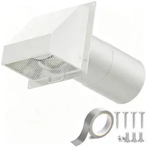4 Inch Dryer Vent Cover Outside with Magnetic Damper, Galvanized Steel Hooded Wall Vent with Removable Screen, 4'' Exterior Dryer Vent for Dryer, Bathroom, Kitchen Exhaust, White 4 Inch Dryer Vent Cover Outside with Magnetic Damper, Galvanized Steel Hooded Wall Vent with Removable Screen, 4'' Exterior Dryer Vent for Dryer, Bathroom, Kitchen Exhaust, White