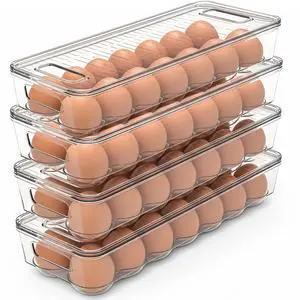 Egg Holder for Fridge, Stackable Egg Container, 4 Pack, Clear | With Lid and Handle, For Refrigerator Organization, Egg Holder For Kitchen or Pantry Organizers and Storage Egg Holder for Fridge, Stackable Egg Container, 4 Pack, Clear | With Lid and Handle, For Refrigerator Organization, Egg Holder For Kitchen or Pantry Organizers and Storage
