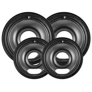 4 Pack Black Cooktop Drip Pans, Compatible with GE Hotpoint Stove. Include 2 Pcs 6'' Range Replacement Drip Pans and 2 Pcs 8 '' Burner Drip Pans for Electric Stove Top 4 Pack Black Cooktop Drip Pans, Compatible with GE Hotpoint Stove. Include 2 Pcs 6'' Range Replacement Drip Pans and 2 Pcs 8 '' Burner Drip Pans for Electric Stove Top