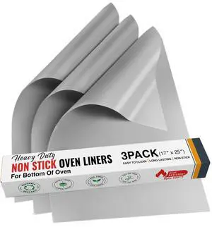 Oven Liners for Bottom of Oven - 17"x 25" Large Heavy Duty Non-Stick 3 Pack | Resistant to 500°F, BPA & PFOA Free, Reusable, Fits Electric, Gas, Toaster, Microwave Ovens & Grills, Spill Guard, Silver Oven Liners for Bottom of Oven - 17"x 25" Large Heavy Duty Non-Stick 3 Pack | Resistant to 500°F, BPA & PFOA Free, Reusable, Fits Electric, Gas, Toaster, Microwave Ovens & Grills, Spill Guard, Silver