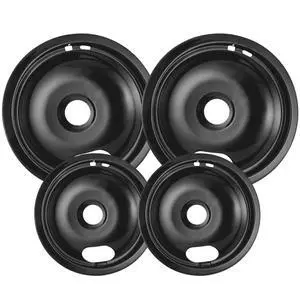 4 Pack Black Drip Pans, Compatible with Whirpool Kenmore Frigirate Stove Top Drip Bowls. Include 2 Pcs 6'' Range Replacement Drip Pans and 2 Pcs 8 '' Cooktop Drip Pans 4 Pack Black Drip Pans, Compatible with Whirpool Kenmore Frigirate Stove Top Drip Bowls. Include 2 Pcs 6'' Range Replacement Drip Pans and 2 Pcs 8 '' Cooktop Drip Pans