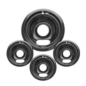 4 Pack Black Drip Pans, Compatible with Whirpool Kenmore Frigirate Stove Top Drip Bowls. Include 3 Pcs 6'' Range Replacement Drip Pans and 1 Pcs 8 '' Cooktop Drip Pans 4 Pack Black Drip Pans, Compatible with Whirpool Kenmore Frigirate Stove Top Drip Bowls. Include 3 Pcs 6'' Range Replacement Drip Pans and 1 Pcs 8 '' Cooktop Drip Pans