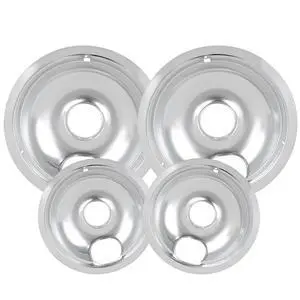 4 Pack Chrome Drip Pans, Compatible with Whirpool Kenmore Frigirate Stove Top Drip Bowls. Include 2 Pcs 6'' Range Replacement Drip Pans and 2 Pcs 8 '' Cooktop Drip Pans 4 Pack Chrome Drip Pans, Compatible with Whirpool Kenmore Frigirate Stove Top Drip Bowls. Include 2 Pcs 6'' Range Replacement Drip Pans and 2 Pcs 8 '' Cooktop Drip Pans