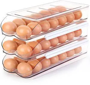 Egg Holder for Fridge, Automatic Rolling Egg Container -3 Tier | Stackable Fridge Organizers and Storage with Lid, Sturdy Clear Plastic Egg Dispenser & Tray for Refrigerator Egg Holder for Fridge, Automatic Rolling Egg Container -3 Tier | Stackable Fridge Organizers and Storage with Lid, Sturdy Clear Plastic Egg Dispenser & Tray for Refrigerator