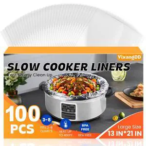 100 Pack Slow Cooker Liners, Large Size 13"x 21" Cooking Bags | Disposable Plastic Slow Cooker Bags Liners Fits 3-8 Quarts, BPA Free, Suitable for Oval & Round Pot 100 Pack Slow Cooker Liners, Large Size 13"x 21" Cooking Bags | Disposable Plastic Slow Cooker Bags Liners Fits 3-8 Quarts, BPA Free, Suitable for Oval & Round Pot