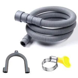 6 Feet Universal Washing Machine Drain Hose Flexible Dishwasher Drain Hose Extension Kits Corrugated Washer w/ 2 Clamps 1 adapter 1 U-Bend Holder 6 Feet Universal Washing Machine Drain Hose Flexible Dishwasher Drain Hose Extension Kits Corrugated Washer w/ 2 Clamps 1 adapter 1 U-Bend Holder