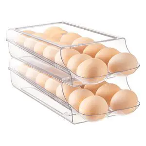 2 Pack Egg Holder for Fridge, Automatic Rolling Egg Container | Stackable Clear 14-Count Eggs Organizer with Removable Inner Tray, Egg Storage for Refrigerator, Space Saving 2 Pack Egg Holder for Fridge, Automatic Rolling Egg Container | Stackable Clear 14-Count Eggs Organizer with Removable Inner Tray, Egg Storage for Refrigerator, Space Saving