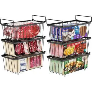 Chest Freezer Organizer Bins - Small Baskets for 7 Cu.Ft, 6 Pack | Easy Access Handles, Stackable Deep Freezer Wire Baskets, Vertical Space Sorts for Frozen Meat, Vegetable and Bagged Items Chest Freezer Organizer Bins - Small Baskets for 7 Cu.Ft, 6 Pack | Easy Access Handles, Stackable Deep Freezer Wire Baskets, Vertical Space Sorts for Frozen Meat, Vegetable and Bagged Items