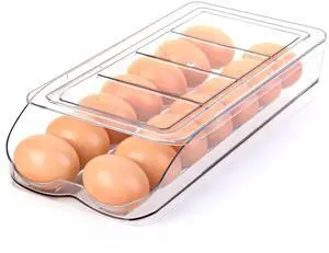 Egg Holder for Fridge, Automatic Rolling Egg Container -1 Tier | Stackable Fridge Organizers and Storage with Lid, Sturdy Clear Plastic Egg Dispenser & Tray for Refrigerator Egg Holder for Fridge, Automatic Rolling Egg Container -1 Tier | Stackable Fridge Organizers and Storage with Lid, Sturdy Clear Plastic Egg Dispenser & Tray for Refrigerator