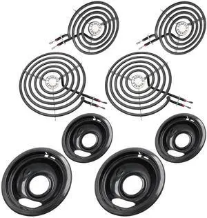 MP22YA Electric Stove Burner Element Replacement Set & W10290350 W10290353 4 Pack Black Drip Pans - Perfectly Fit Whirlpool Electric Range Stove Top MP22YA Electric Stove Burner Element Replacement Set & W10290350 W10290353 4 Pack Black Drip Pans - Perfectly Fit Whirlpool Electric Range Stove Top