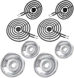 MP22YA Electric Stove Burner Element Replacement Set & W10290350 W10290353 4 Pack Silver Drip Pans - Perfectly Fit Whirlpool Electric Range Stove Top MP22YA Electric Stove Burner Element Replacement Set & W10290350 W10290353 4 Pack Silver Drip Pans - Perfectly Fit Whirlpool Electric Range Stove Top