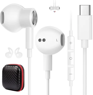 USB C Earbuds Wired Headphone for iPhone 18 Pro Max 17 16 17e,White for Samsung S26 S25 Ultra S24 A17 A57 Type C Earphone,Stereo Corded Earbuds C Plug with Microphone for Apple/iPad Pro 10 11th USB C Earbuds Wired Headphone for iPhone 18 Pro Max 17 16 17e,White for Samsung S26 S25 Ultra S24 A17 A57 Type C Earphone,Stereo Corded Earbuds C Plug with Microphone for Apple/iPad Pro 10 11th