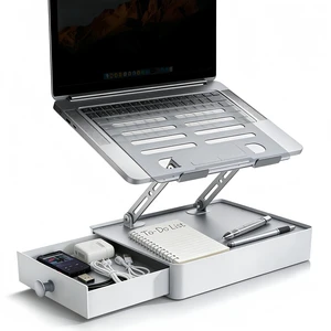 Laptop Stand with Storage Drawer, Heavy-Duty Metal Laptop Riser for Desk Ergonomic Height & Angle Adjustment for 1016.2 Laptops, Ideal for Home Office, Workstation, and Study Spaces, Silver Laptop Stand with Storage Drawer, Heavy-Duty Metal Laptop Riser for Desk Ergonomic Height & Angle Adjustment for 1016.2 Laptops, Ideal for Home Office, Workstation, and Study Spaces, Silver