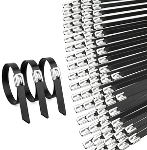 100PCS Cable Ties, 0.31X11.8 Inch Heavy Duty Black Metal Zip Ties 304 Stainless Steel Zip Ties, 264LBS High-strength,Self-locking Secure Fastening,Ideal for Outdoor,Fence, Exhaust Wrap Etc 100PCS Cable Ties, 0.31X11.8 Inch Heavy Duty Black Metal Zip Ties 304 Stainless Steel Zip Ties, 264LBS High-strength,Self-locking Secure Fastening,Ideal for Outdoor,Fence, Exhaust Wrap Etc