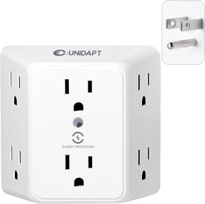 6 Outlet Wall Plug Extender, Surge Protector Power Strip, 1-Pack 900 Joules, 3 Sided Wide Spaced Outlets, Mountable Wall Tap Multi Plug Charger Expander for Home, Office and Travel 6 Outlet Wall Plug Extender, Surge Protector Power Strip, 1-Pack 900 Joules, 3 Sided Wide Spaced Outlets, Mountable Wall Tap Multi Plug Charger Expander for Home, Office and Travel