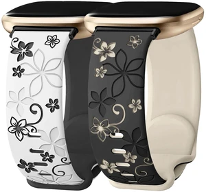 2 Pack Floral Engraved Bands for Fitbit Sense 1/2 Versa3/4 Cute,Two-Tone,Soft Silicone,Sport Strap,Women,For Fitbit Sense 2 / Sense Fitbit Versa 4/ Versa 3 2 Pack Floral Engraved Bands for Fitbit Sense 1/2 Versa3/4 Cute,Two-Tone,Soft Silicone,Sport Strap,Women,For Fitbit Sense 2 / Sense Fitbit Versa 4/ Versa 3